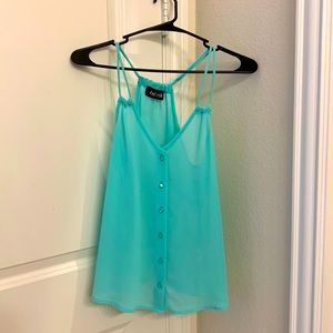 Blue-green/Aqua Colored Button Tank